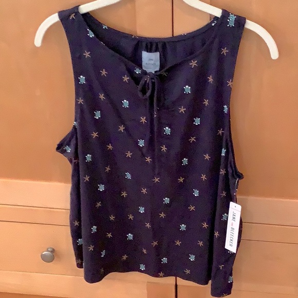 Jane and Bleecker Pajama Set Navy Blue Turtle Starfish PJ Tank PJ Capri Crop NWT - Picture 2 of 5
